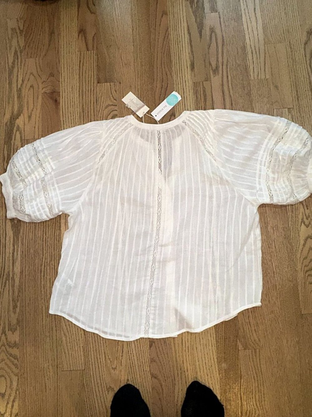 NWT Z Supply Elliot Lace Inset Top White Puff Sleeve Size M